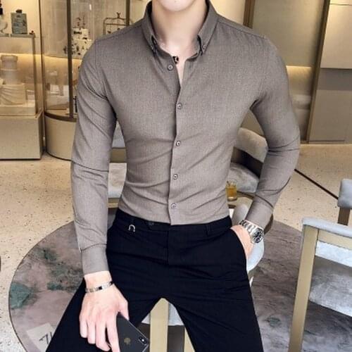 Mens Exquisite Solid Color Shirt Yingya Gentleman Style Youth High-quality Long-sleeved Business Mens Casual Slim-fit Shirt