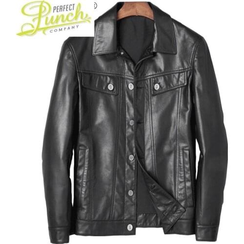 Mens Autumn Leather Jacket New Genuine Sheepskin Leather Coat Male Black Jackets Casual Chaqueta Cuero Hombre SQQ346