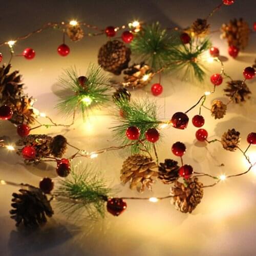 NEW Garland with Lights Christmas LED String Lights Christmas Bell Pine Needle Pine Cone Xmas Wreath Tree Copper Wire