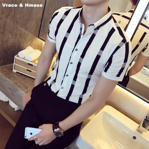 Summer New arrival business casual striped quality short sleeved shirt Korean style fashion boutique hairstylist men shirt M-XXL