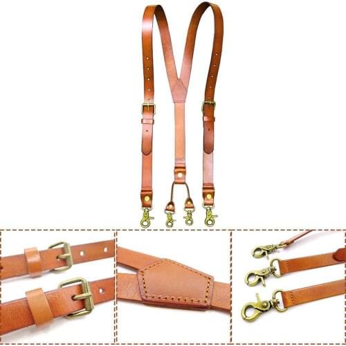 Pu Leather Suspenders With Hook And Buckle Strap Braces For Men And Women Cowhide 110-140cm Vintage Sling Pants Shoulder Straps