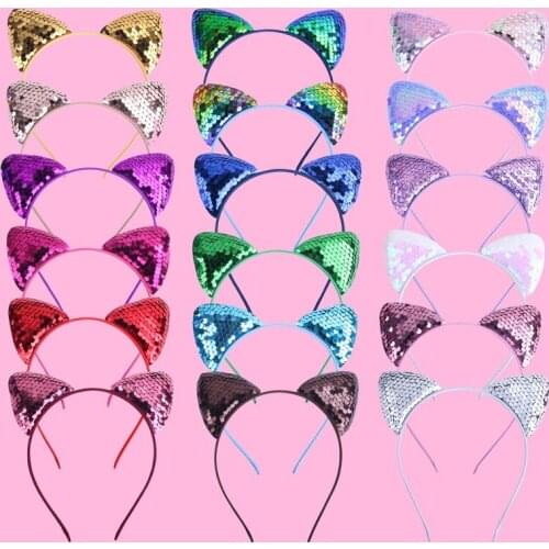 30pcs Girl Sequins Cat Ears Headband Holiday Party Halloween Cosplay Headdress Hair Accessories Decoration Christmas Gift
