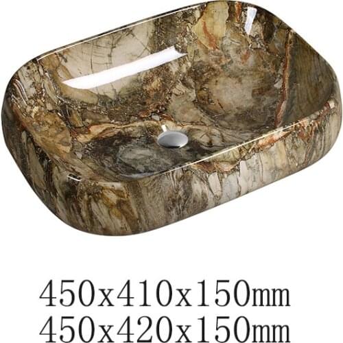 Rectangle Above Counter Ceramic Bathroom Vessel Vanity Sink Art Basin Marble Pattern Round Porcelain Wash Basin