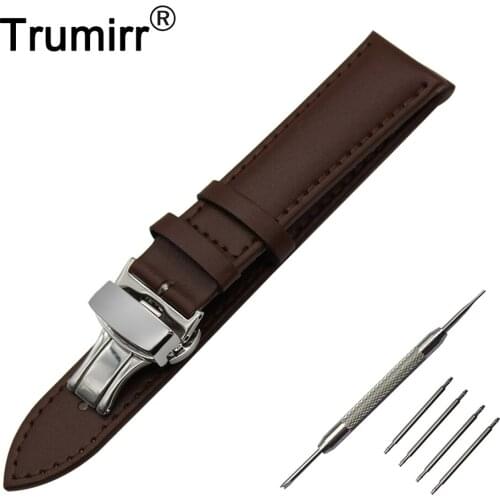18mm Calf Genuine Leather Watch Band for Withings Activite / Steel / Pop Butterfly Buckle Watchband Strap Wrist Belt Bracelet