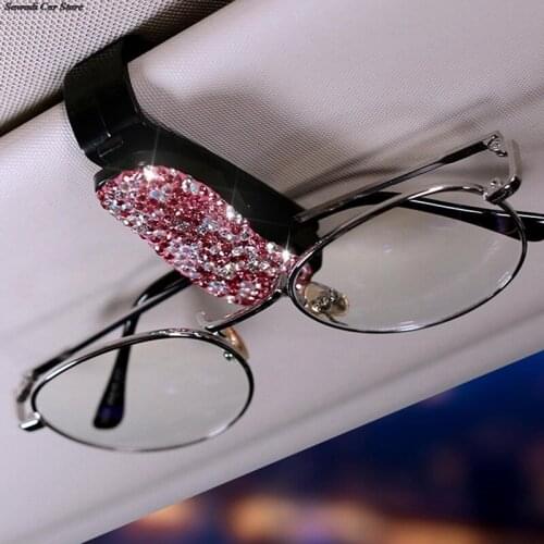 Luxury Rhinestones Auto Sun Visor Glasses Fastener Clip Holder For Sunglasses Eyeglasses Ticket Card Universal Multi-Function
