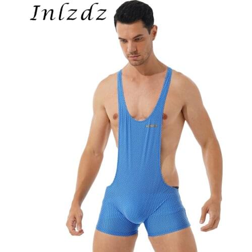 Sexy Mens Lingerie Wrestling Singlet Bodysuit Fitness Sportswear Stretchy Sleeveless Bulge Pouch Shorts Skinny Jumpsuit Leotard