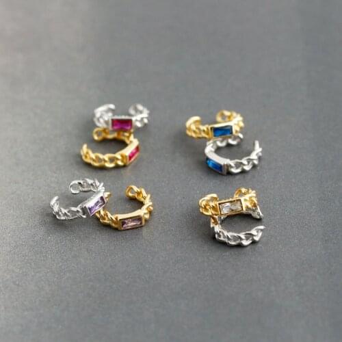 925 Sterling Silver Chain-Shaped Clip Earrings for Men Women Colored Zircon Ear Bone Earrings Daily Jewelry
