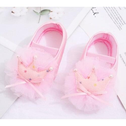 Baby Girl Crown Mesh Princess Shoes Cloth Newborn Cute Shoes First Walker