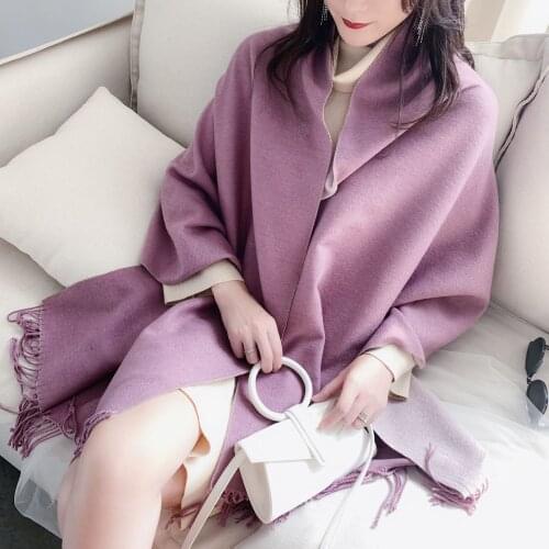 Reversible Luxury Solid Cashmere Scarf Women Thick Warm Pashmina Scarves Tassel Double Sides Scarfs Shawls Wraps Lady Bandana