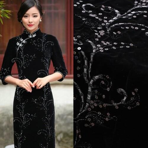 114cm embroidered silk velvet fabric meter velvet silk fabric for dress autumn winter rayon fabric wholesale silk cloth