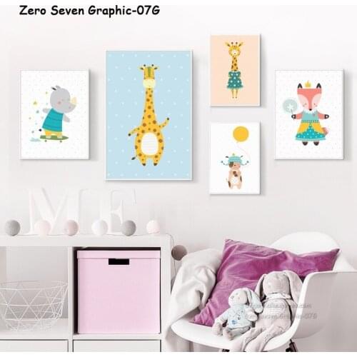 Nordic Cartoon Animal Giraffe Driving Motorcycle Canvas Painting Poster And Print Nursery Wall Art For Childrens Room Decor