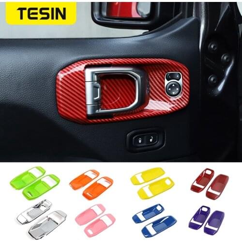 TESIN Interior Accessories For Jeep Gladiator JT Car Inner Door Handle Bowl Decor Cover Stickers For Jeep Wrangler JL 2018-2020