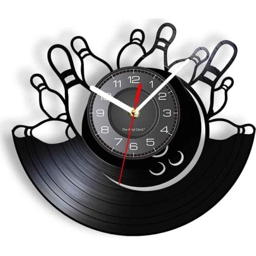 Bowling Vinyl Record Album Wall Clock Gutterball Shuffle Party Art Decorative Watch Vintage Disk Bowler Handicraft Timepieces