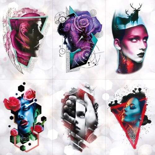 Rose Galaxy Starry Sky Girl Waterproof Temporary Tattoo Sticker Psychedelic light Flash Tattoos Body Art Arm Fake Tatoo