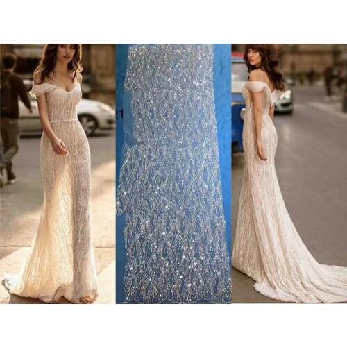 High Quality African NetBeaded and Sequins Lace Fabric Embroidered Tulle Mesh Lace for wedding dress 5Yards/lots