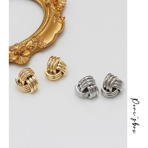 PerisBox Gold Silver Color Twisted Rope Earrings Triple Row Geometric Earrings for Women Minimalist Earrings Studs 2020 Trendy