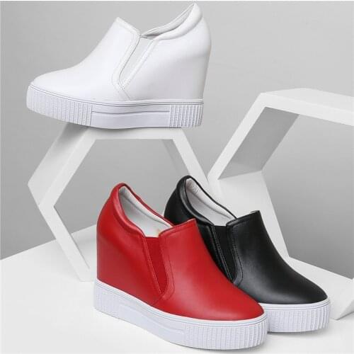 10cm High Heel Fashion Sneakers Women Genuine Leather Wedges Ankle Boots Female Round Toe Punk Platform Pumps Shoes Casual Shoes