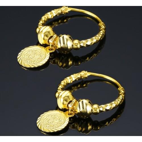 Copper Gold Plating Earrings Saudi Arabia Womens Fashionable Coin Pendant Earrings Middle East Bridal Jewelry Earrings