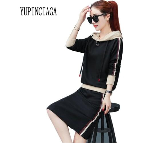Womens Casual Sets hooded sweatshirt and skirts 2020 Spring New Sweet Style two piece set plus size 3XL YUPINCIAGA