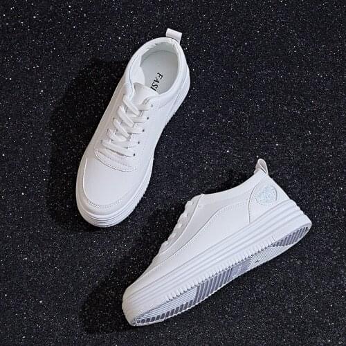 QWEDF 2019 autumn New White Shoes Women Thick-soled Student Casual Female Wedge Womens Platform Sneakers Shoes For Women K7-44