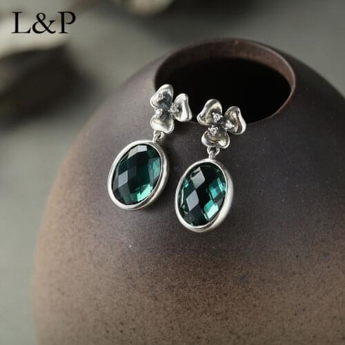Fashion Gemstone Earrings For Lady Women 925 Sterling Silver Green Crystal Simple Flower Earrings Elegant Wedding Jewelry