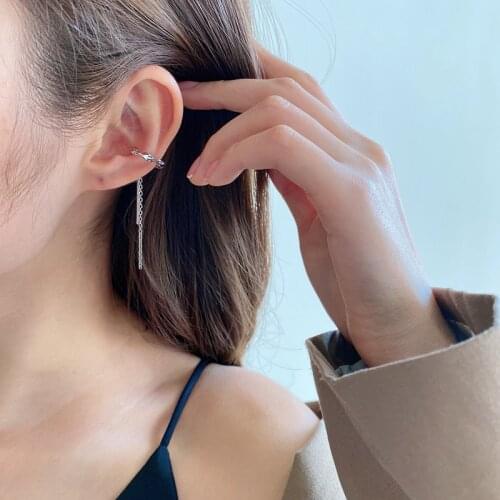 Korean Long Tassel Ear Cuff Earrings for Women Crown Ear Line Sweet Small Fresh C Shaped Ear Bone Clip Fashion Jewelry 1PC