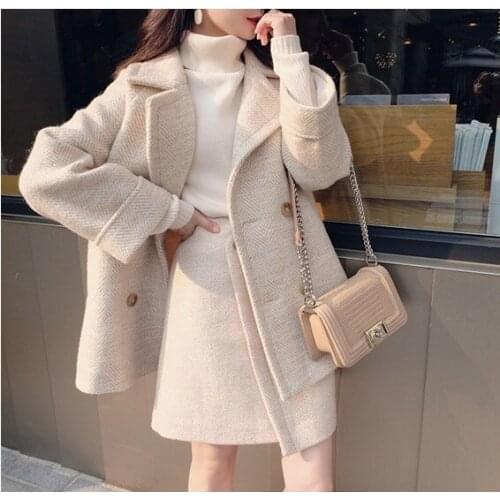 Obrix Jacket+Skirt Formal Female Set Casual Style V-Neck Full Sleeve Coat Mid Waist Mini Short Skirt Set For Work And Study
