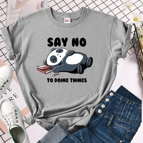 Say No To Doing Things Panda Woman Short Sleeve Tops Summer 2021 T-Shirts Hip Hop Casual T Shirt Harajuku Brand Woman T Shirts