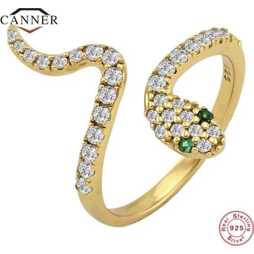 CANNER 925 Sterling Silver Adjustable Snake Finger Rings for Women Minimalist Cubic Zirconia Crystal Party Jewelry Gifts Anillos