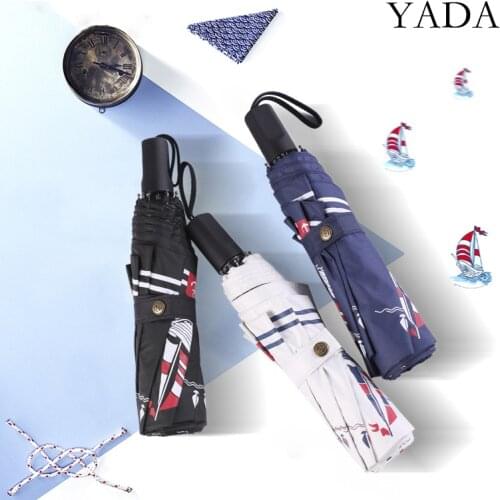 YADA 2020 Ins Fashion Sailing Ship Boat 3-Folding Umbrella Rain UV Umbrella For Women Man Windproof Cartoons Umbrellas YS200158