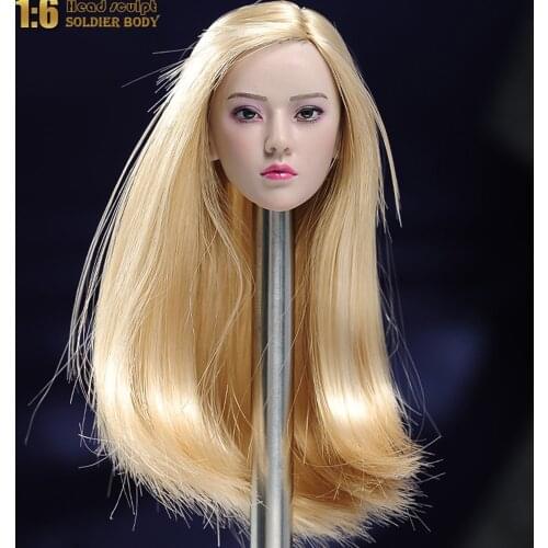 1/6 Blonde Head Sculpture Female Beauty Soldier Head Carving For 12'' PH TBL Action Figure Body In Stock