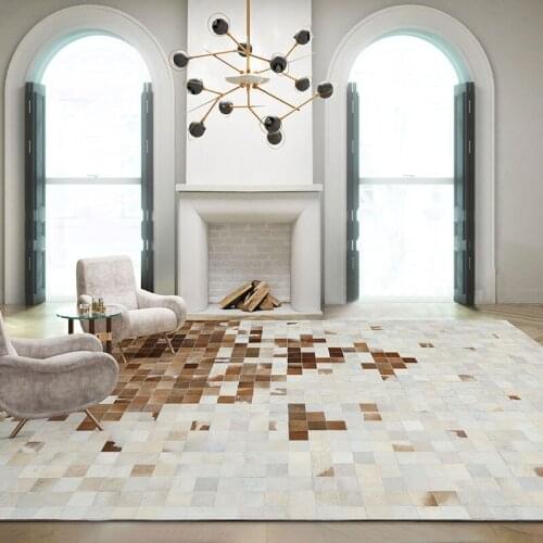 100% Natural Genuine Cowhide Leather Carpet Tapis Salon for Home Living Room Bedroom Splicing Cow Leather Area Rug Alfombra