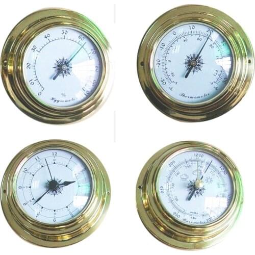 4 Inches 4 PCS/set Thermometer Hygrometer Barometer Watches Clock Copper Shell Zirconium Marine for Weather Station
