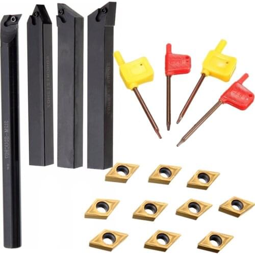 4pcs High Strength Lathe Boring Bar Turning Tool Holder 12mm + 10pcs Mayitr DCMT0702 Carbide Inserts With 4pcs Wrenches