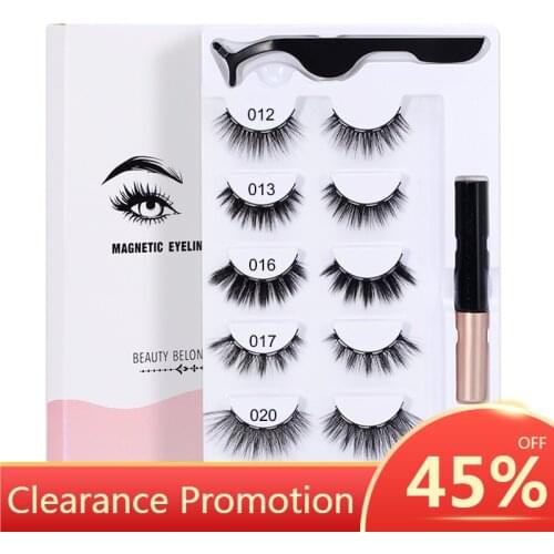 5 Pairs Magnetic False Eyelashes Liquid Eyeliner Set No Glue Waterproof Natural Thick Magnetic Eyelashes & Tweezers Wholesale