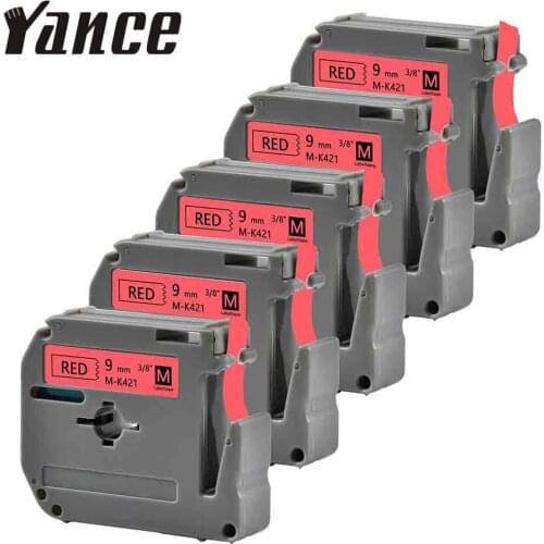 5Packs ribbon Compatible brother mk 421 MK 421 M-K421 9MM Black on red label tape for brother p-touch label maker PT-80 PT-M95