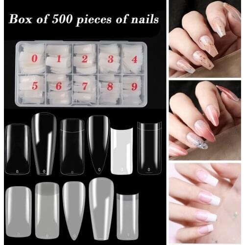 500pcs DIY Artificial Fake Nail Full Cover Coffin Shaped Ballerina Nail Kit French manicure Transparent nails for Nail Salons