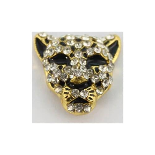 8PCS Clear Pave Rhinestone Golden/black Leopard Head Link Pendants #22850