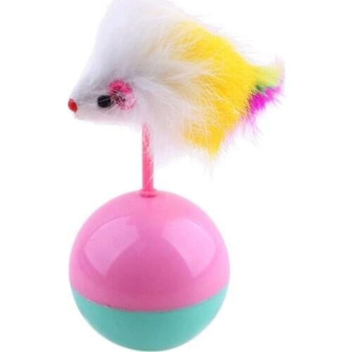 Pet Cat Interactive Toys for Solving Boredom Kittens Tumbler Ball Toys with Colorful Feather(Random Color)