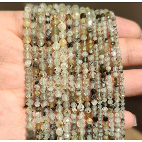Natural Prehnites Bead Faceted Green Jades Stone Round Loose DIY Beads for Jewelry Making Handmade Bracelet 15inch 2/3/4mm