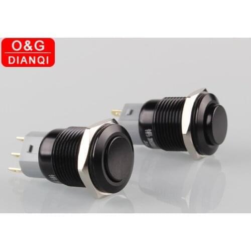 2pcs/lot 16mm High Head Black Metal Push Button Switch Waterproof Self locking Momentary Button Switch for Doorbell Cars Boat