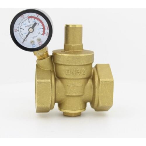 DN32 Brass Water Pressure Reducing Valve 1 1/4" Adjustable Valves With Pressure Gauge Meter Adjustable Relief Valve