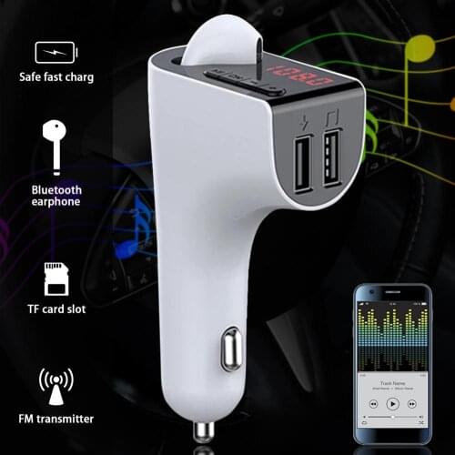 Bluetooth 5.0 Car FM Transmitter Wireless TF U Disk MP3 Music player 5V/3.1A Dual USB Car Fast Charger + Bluetooth Earbuds