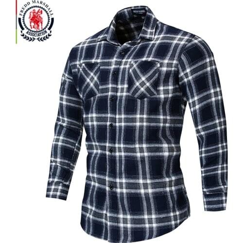 Fredd Marshall 2018 Autumn Long Sleeve Retro Plaid Shirt Men 100% Cotton Casual Dress Shirts Male Work Shirts Brand Clothes 173