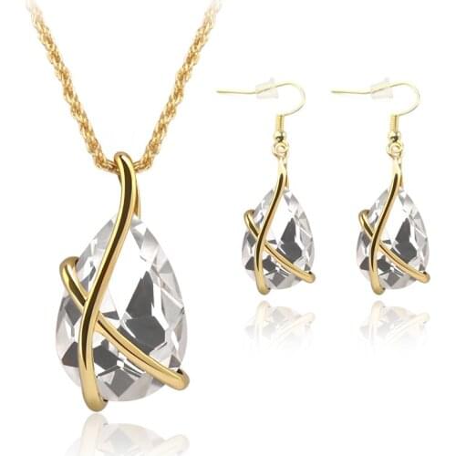 Hot New Wholesale Rose Gold Color Jewelry Set Big White Necklace Earrings Temperament Jewelry A Design For Bridal/Party