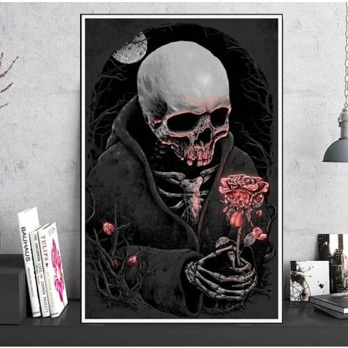 Horror Skull Flower Diamond Art Painting Full Drill Square/Round Cross Stitch Mosaic 5D DIY Crystal Embroidery Craft Home Decor