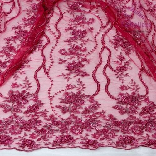 La Belleza Hot pink and other color handmade heavy beaded wedding dress/evening/show dress lace fabric 47'' widht 1 yard
