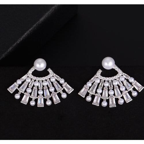 LARRAURI Trendy Pearl Earrings For Women Luxury Cubic Zirconia CZ Engagement Wedding Party Nightclub Dress Women Stud Earrings