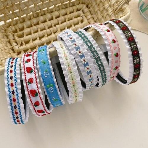 Summer Versatile Cute Hairband Hair Clip Embroidery Flower Plaid Headband Hair Accessories for Women Casual Headdresses Bandana