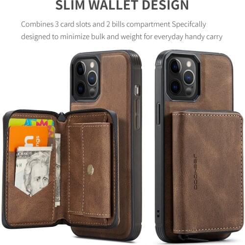 Magnetic Removable zipper Wallet Card Cover+Back Case For iPhone 13 12 11 Pro Max mini XS MAX XR 7 8 Plus se 2020